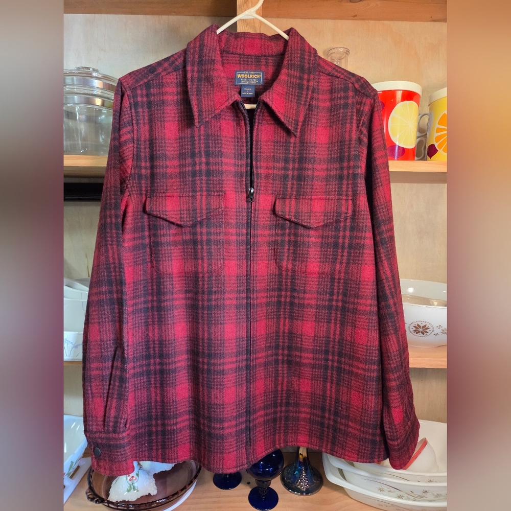 Woolrich Red Plaid Zip Front Jacket Soft Wool Blend